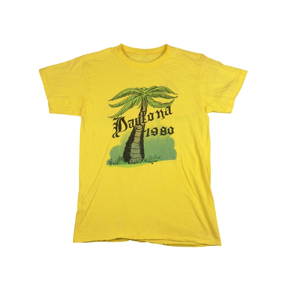 Vtg 1980 Daytona Beach T-Shirt S/M Yellow Airbrush Single Stitch Florida
